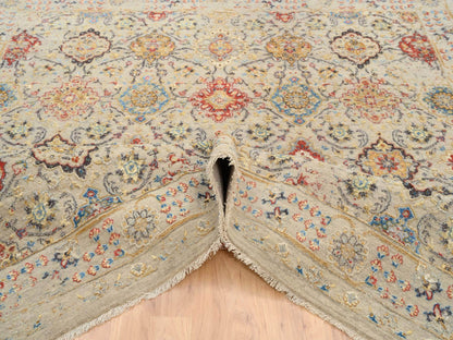 Beige 8'0" x 8'1" Transitional Hand knotted Wool/Silk Rug - Sku: O064330