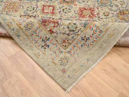 Beige 8'0" x 8'1" Transitional Hand knotted Wool/Silk Rug - Sku: O064330