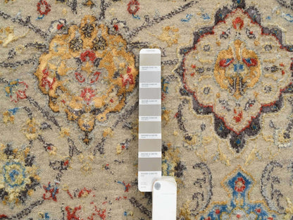 Beige 8'0" x 8'1" Transitional Hand knotted Wool/Silk Rug - Sku: O064330
