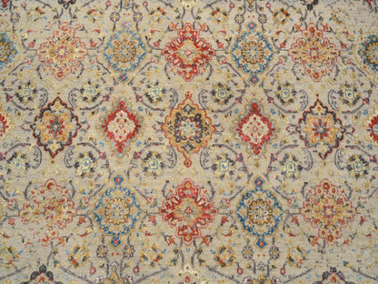 Beige 8'0" x 8'1" Transitional Hand knotted Wool/Silk Rug - Sku: O064330