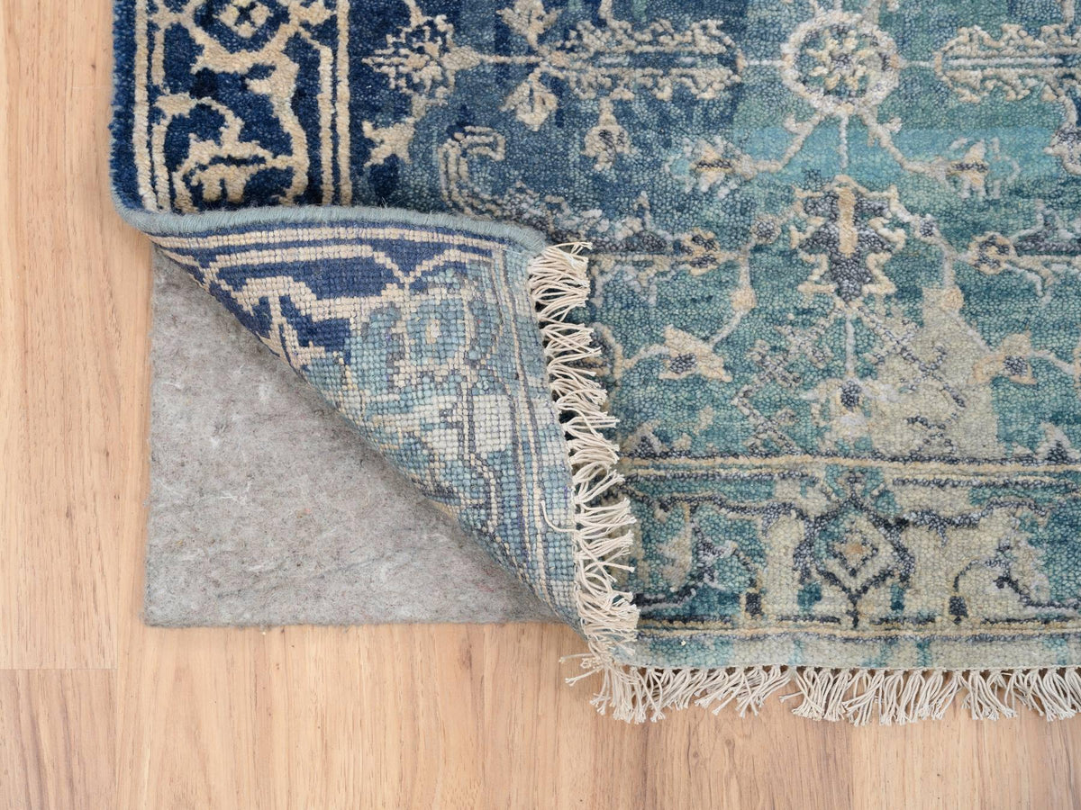 Heriz Transitional hand-knotted wool/silk runner in Teal & Denim Blue, 2'7" x 10' — SKU O064356 (view 3)