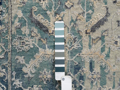 Heriz Transitional hand-knotted wool/silk runner in Teal & Denim Blue, 2'7" x 10' — SKU O064356 (view 4)