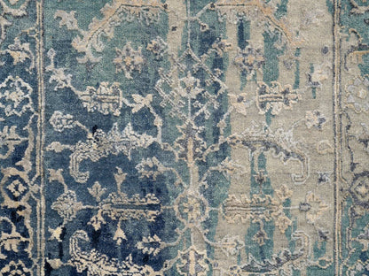 Heriz Transitional hand-knotted wool/silk runner in Teal & Denim Blue, 2'7" x 10' — SKU O064356 (view 5)