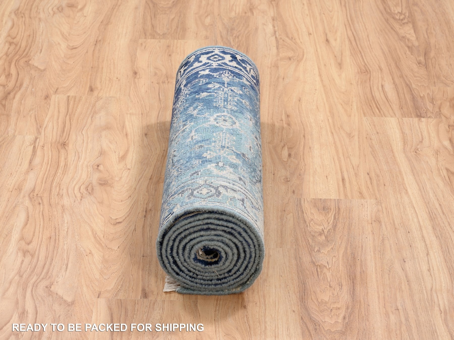 Heriz Transitional hand-knotted wool/silk runner in Teal & Denim Blue, 2'7" x 10' — SKU O064356 (view 6)