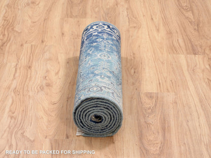 Heriz Transitional hand-knotted wool/silk runner in Teal & Denim Blue, 2'7" x 10' — SKU O064356 (view 6)
