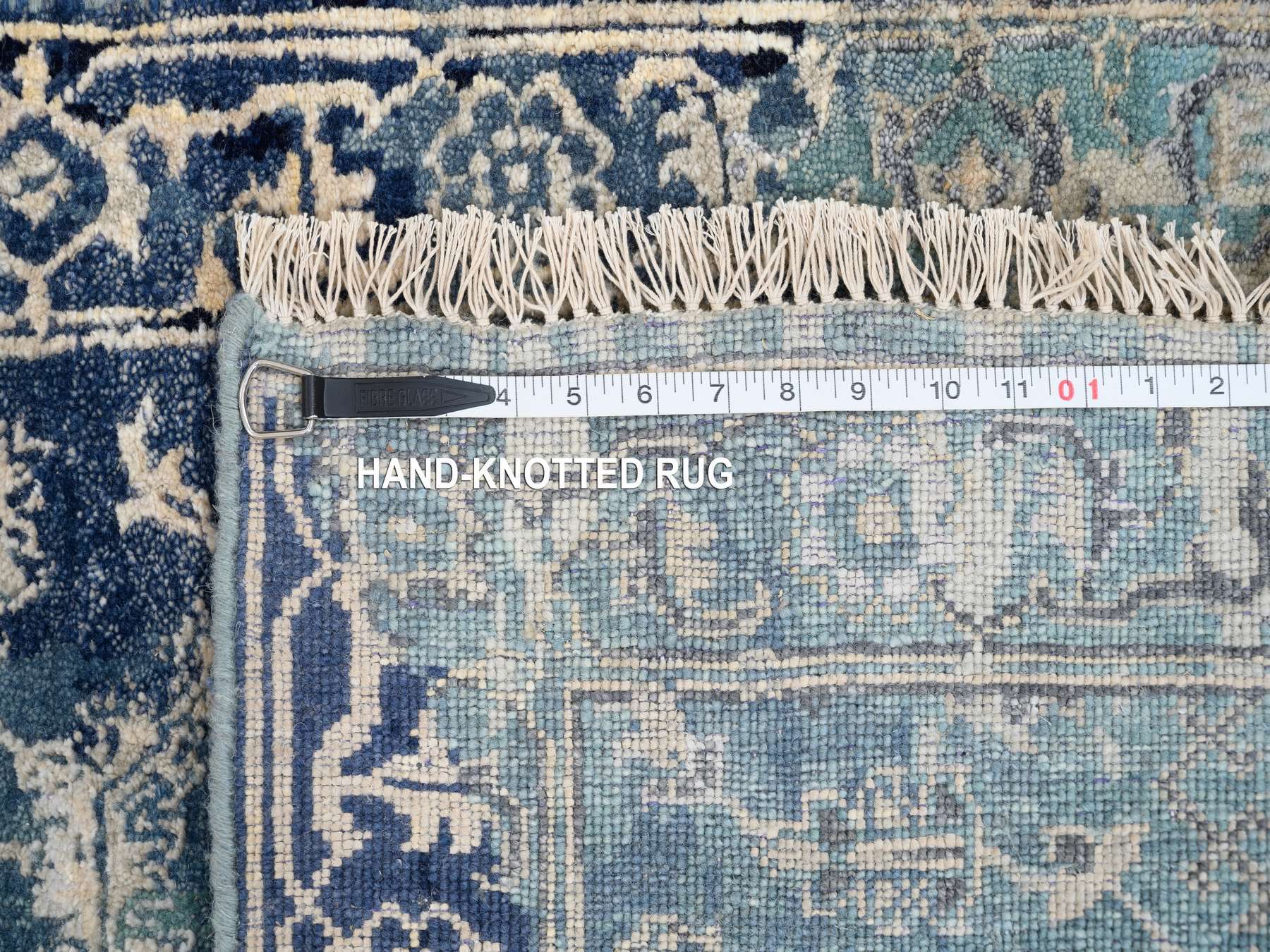Heriz Transitional hand-knotted wool/silk runner in Teal & Denim Blue, 2'7" x 10' — SKU O064356 (view 8)