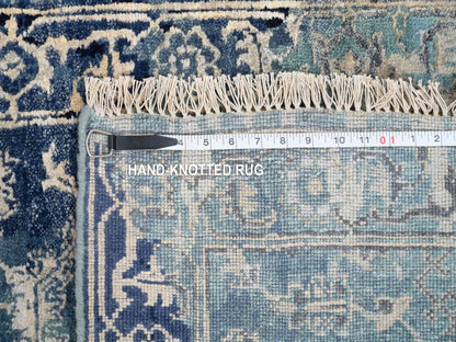 Heriz Transitional hand-knotted wool/silk runner in Teal & Denim Blue, 2'7" x 10' — SKU O064356 (view 8)