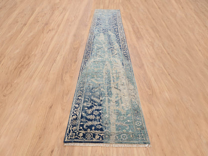 Teal 2'7" x 15'9" Transitional Hand knotted Wool/Silk Rug - Sku: O064367