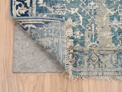 Heriz Transitional hand-knotted wool/silk runner in Teal & Denim Blue, 2'7" x 15'9" — SKU O064367 (view 3)