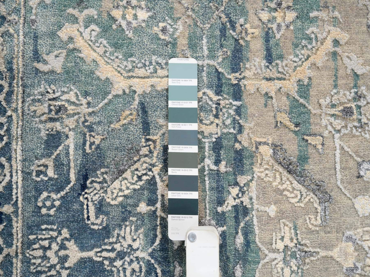 Heriz Transitional hand-knotted wool/silk runner in Teal & Denim Blue, 2'7" x 15'9" — SKU O064367 (view 4)