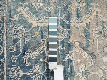 Heriz Transitional hand-knotted wool/silk runner in Teal & Denim Blue, 2'7" x 15'9" — SKU O064367 (view 4)