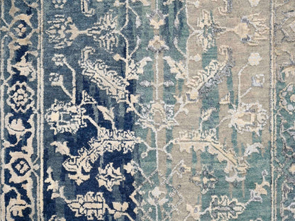 Heriz Transitional hand-knotted wool/silk runner in Teal & Denim Blue, 2'7" x 15'9" — SKU O064367 (view 5)