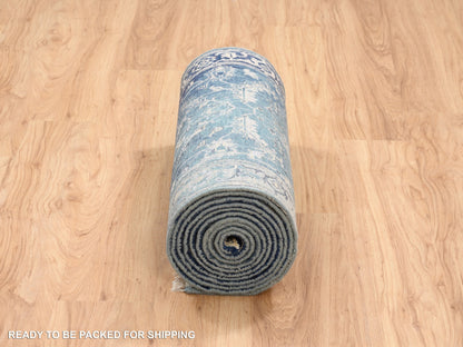 Heriz Transitional hand-knotted wool/silk runner in Teal & Denim Blue, 2'7" x 15'9" — SKU O064367 (view 6)