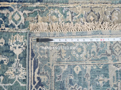 Heriz Transitional hand-knotted wool/silk runner in Teal & Denim Blue, 2'7" x 15'9" — SKU O064367 (view 8)