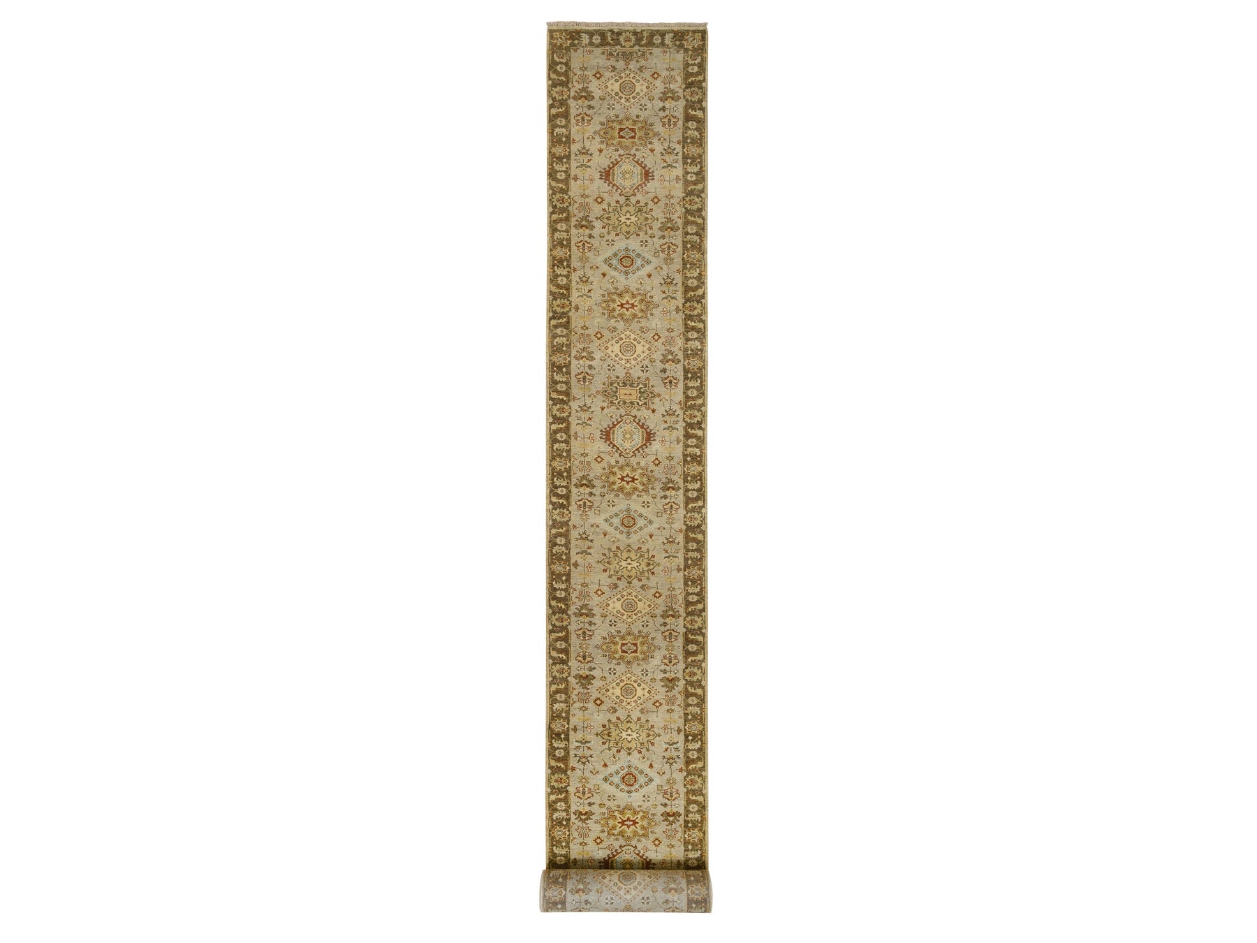 Tribal Heriz hand-knotted wool runner in Gray & Brown, 2'6" x 21'10" — SKU O064378