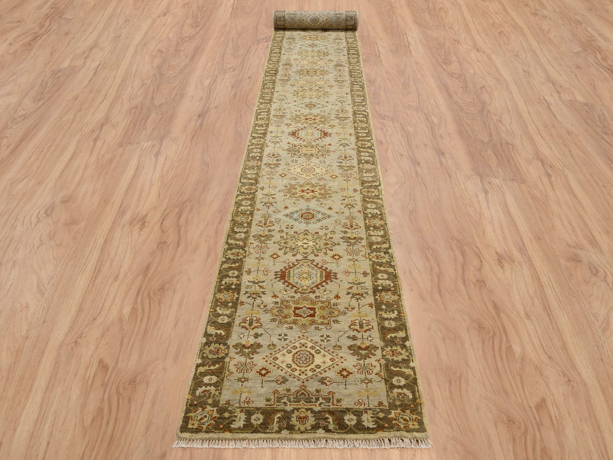 Tribal Heriz hand-knotted wool runner in Gray & Brown, 2'8" x 19'10" — SKU O064379 (view 2)