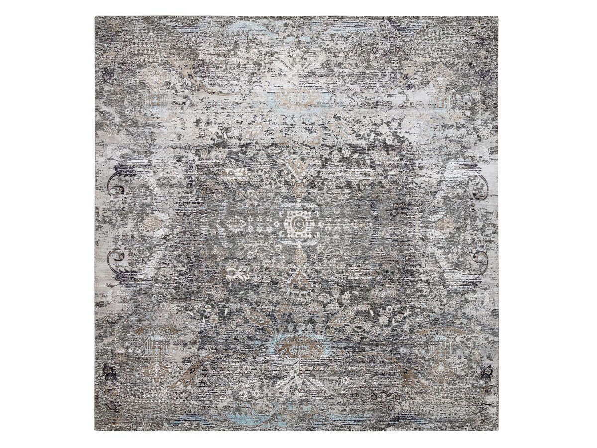 Transitional hand-knotted wool/silk rug in Brown, 10' x 10'3" — SKU O064414