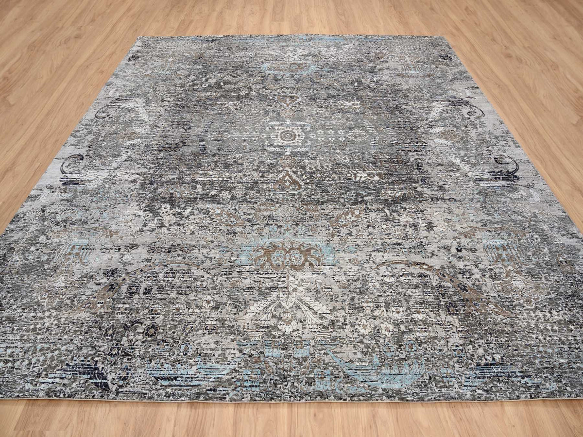 Transitional hand-knotted wool/silk rug in Brown, 10' x 10'3" — SKU O064414 (view 2)