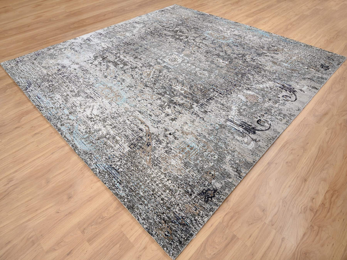 Transitional hand-knotted wool/silk rug in Brown, 10' x 10'3" — SKU O064414 (view 3)