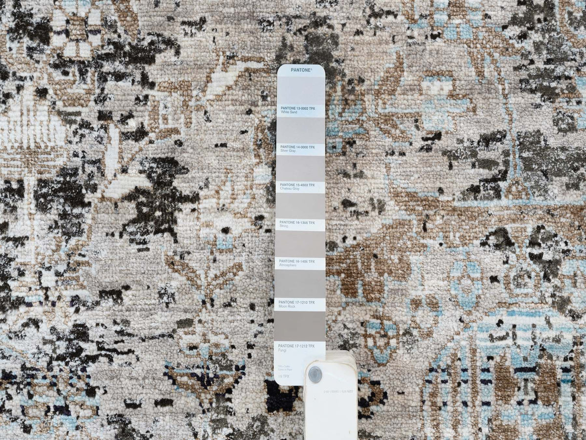 Transitional hand-knotted wool/silk rug in Brown, 10' x 10'3" — SKU O064414 (view 7)