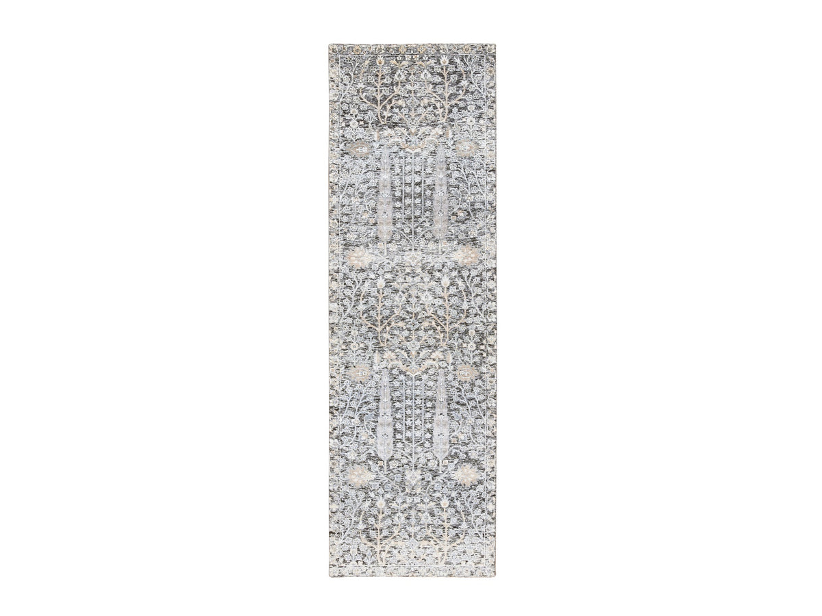 Transitional hand-knotted wool/silk runner in Brown, 2'7" x 8'3" — SKU O064421