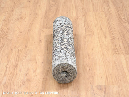 Brown 2'7" x 8'3" Transitional Hand knotted Wool/Silk Rug - Sku: O064421