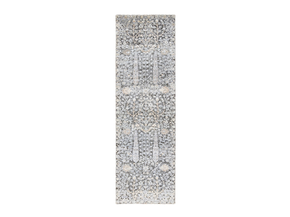 Transitional hand-knotted wool/silk runner in Black, 2'7" x 8'3" — SKU O064422