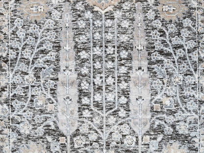 Black 2'7" x 8'3" Transitional Hand knotted Wool/Silk Rug - Sku: O064422