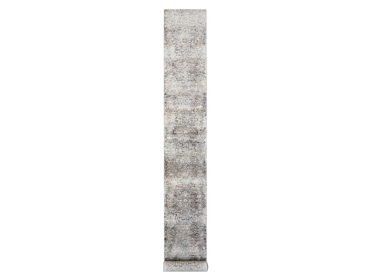Transitional hand-knotted wool/silk runner in Brown, 2'7" x 22'3" — SKU O064423