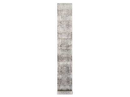 Brown 2'7" x 22'3" Transitional Hand knotted Wool/Silk Rug - Sku: O064423