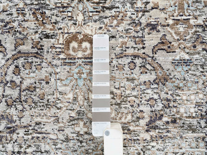 Brown 2'7" x 22'3" Transitional Hand knotted Wool/Silk Rug - Sku: O064423