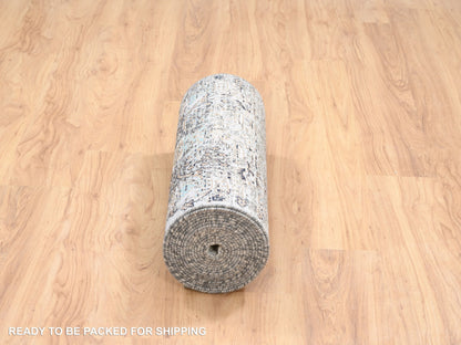 Brown 2'7" x 22'3" Transitional Hand knotted Wool/Silk Rug - Sku: O064423