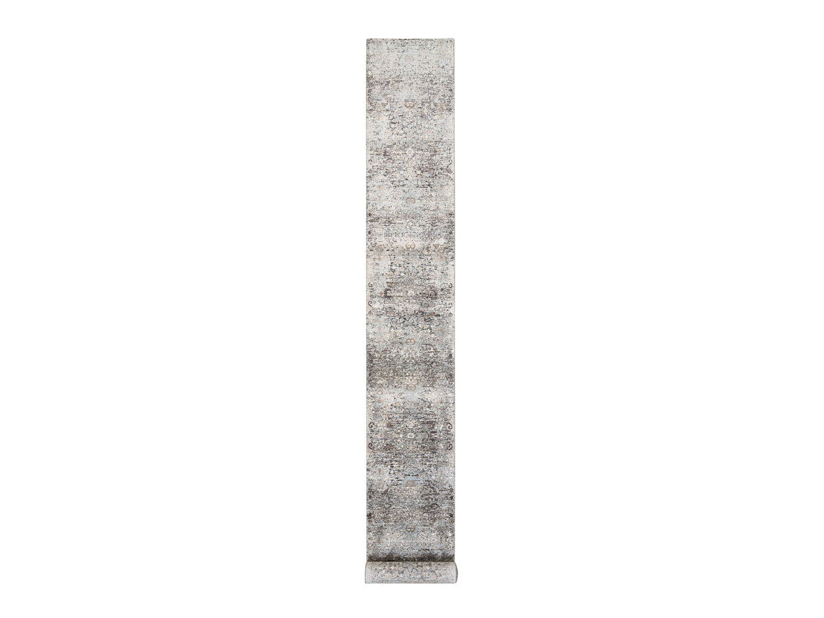 Transitional hand-knotted wool/silk runner in Brown, 2'6" x 20' — SKU O064424