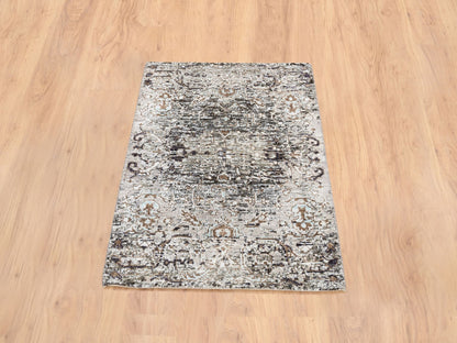 Brown 2'1" x 3'0" Transitional Hand knotted Wool/Silk Rug - Sku: O064427