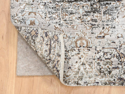 Brown 2'1" x 3'0" Transitional Hand knotted Wool/Silk Rug - Sku: O064427