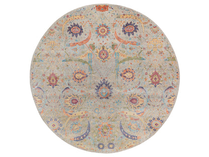 Transitional hand-knotted wool/silk rug in Ivory, 13'7" x 13'7" — SKU O064436