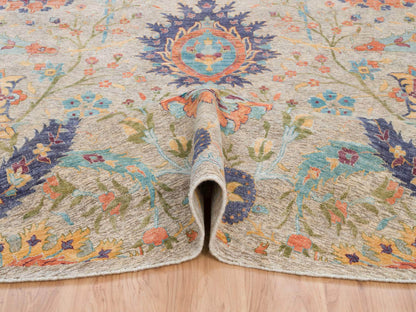 Transitional hand-knotted wool/silk rug in Ivory, 13'7" x 13'7" — SKU O064436 (view 5)
