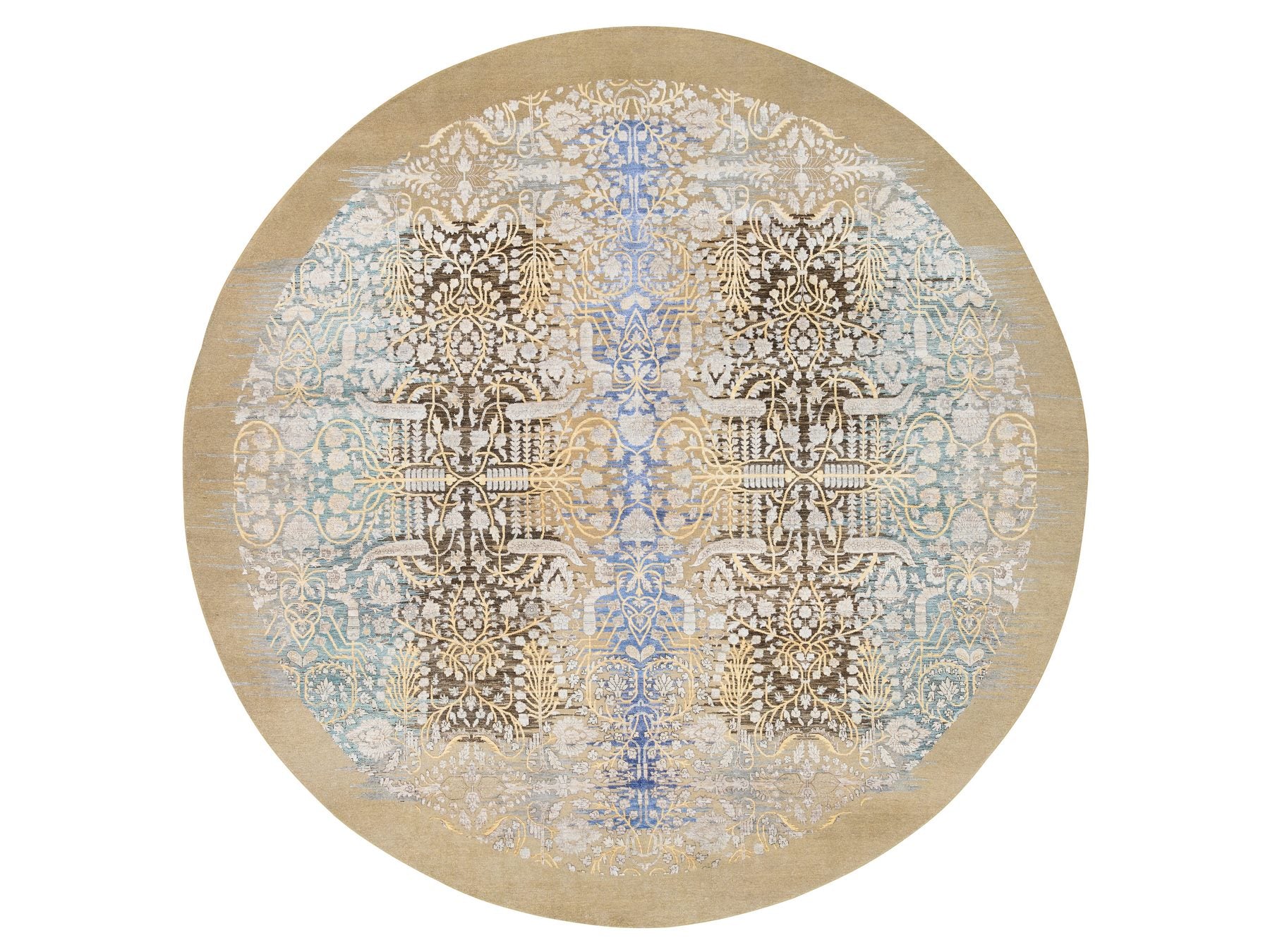 Sarouk Transitional hand-knotted wool/silk rug in Brown, 11'10" x 11'10" — SKU O064438