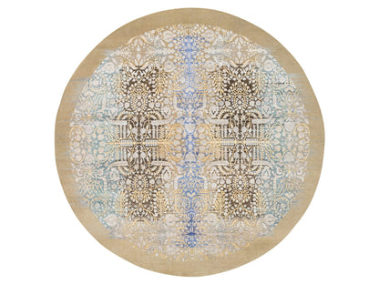 Brown 11'10" x 11'10" Transitional Hand knotted Wool/Silk Rug - Sku: O064438