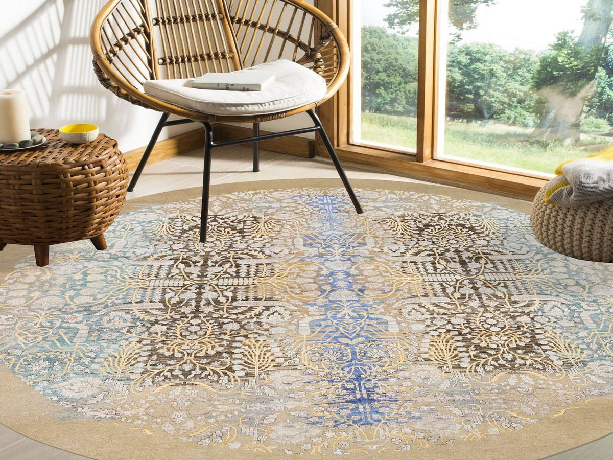 Sarouk Transitional hand-knotted wool/silk rug in Brown, 11'10" x 11'10" — SKU O064438 (view 2)