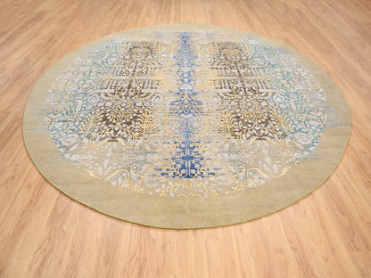 Brown 11'10" x 11'10" Transitional Hand knotted Wool/Silk Rug - Sku: O064438
