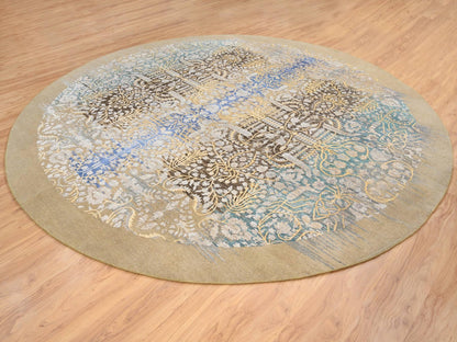 Brown 11'10" x 11'10" Transitional Hand knotted Wool/Silk Rug - Sku: O064438