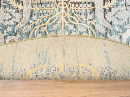 Brown 11'10" x 11'10" Transitional Hand knotted Wool/Silk Rug - Sku: O064438