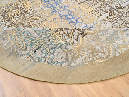 Brown 11'10" x 11'10" Transitional Hand knotted Wool/Silk Rug - Sku: O064438