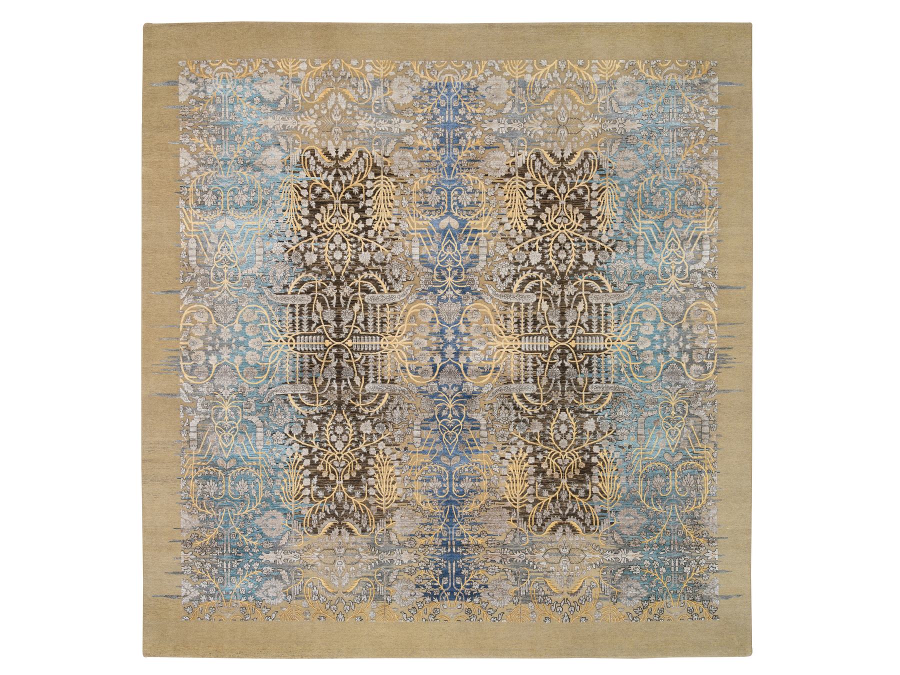 Sarouk Transitional hand-knotted wool/silk rug in Brown, 12' x 12'2" — SKU O064440