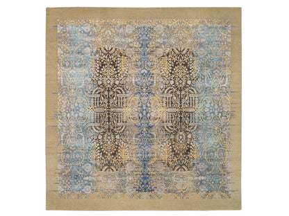 Brown 12'0" x 12'2" Transitional Hand knotted Wool/Silk Rug - Sku: O064440