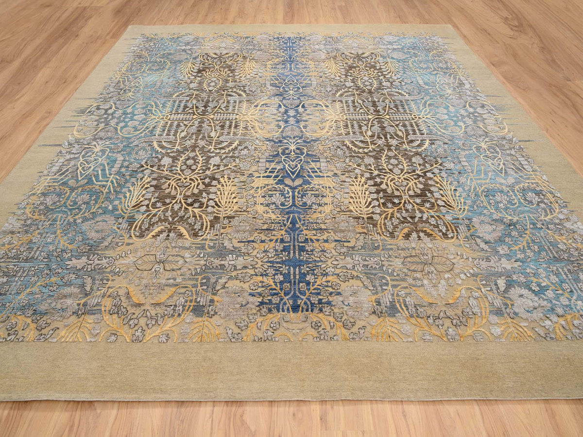 Sarouk Transitional hand-knotted wool/silk rug in Brown, 12' x 12'2" — SKU O064440 (view 2)