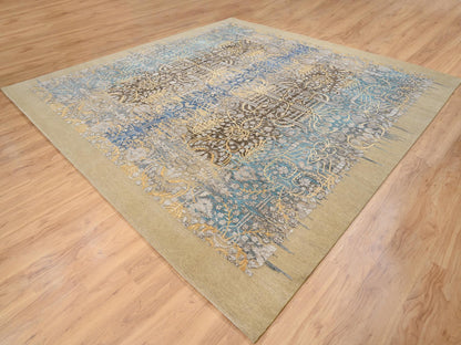 Brown 12'0" x 12'2" Transitional Hand knotted Wool/Silk Rug - Sku: O064440