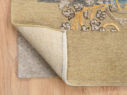 Brown 12'0" x 12'2" Transitional Hand knotted Wool/Silk Rug - Sku: O064440