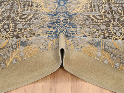 Brown 12'0" x 12'2" Transitional Hand knotted Wool/Silk Rug - Sku: O064440